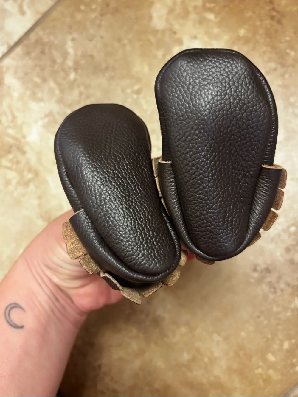 Baby brown Leather Fringe Moccasins